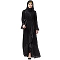 Designer abaya with Polka dotted frills- Black Designer abaya with Polka dotted frills- Black